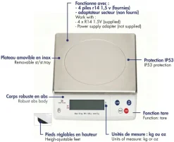 Balance électronique professionnelle Portée 50 kg précision 5 g Tellier