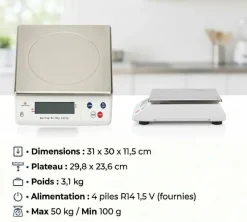 Balance électronique professionnelle Portée 50 kg précision 5 g Tellier