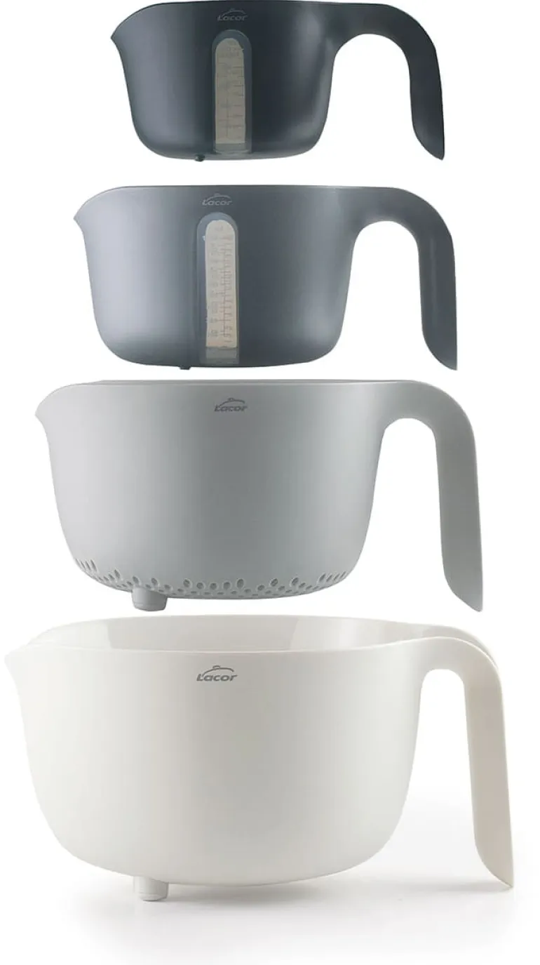 Bol, passoire et pots mesureurs ensemble 4 pièces Lacor