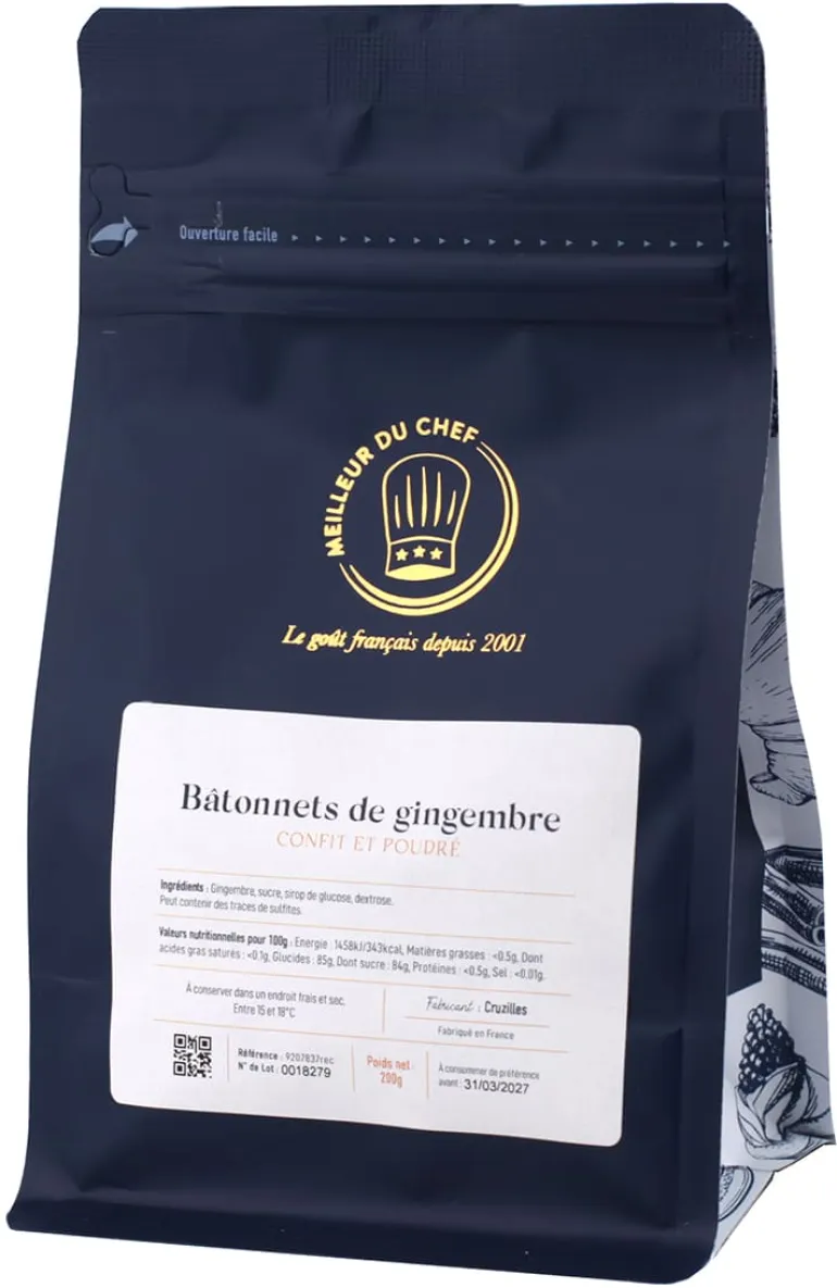 Bâtonnets de gingembre confit et poudré 200 g Cruzilles