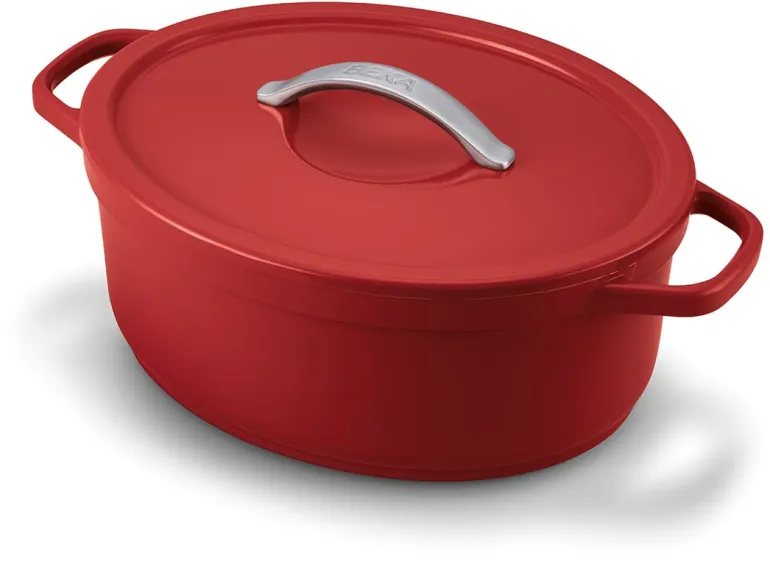 Cocotte ovale Plume rouge orangé 31 cm Beka
