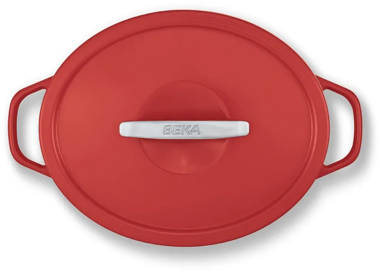 Cocotte ovale Plume rouge orangé 31 cm Beka