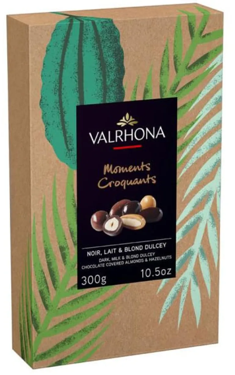 Coffret Equinoxe amandes noisettes chocolat noir, lait, dulcey 300 g Valrhona
