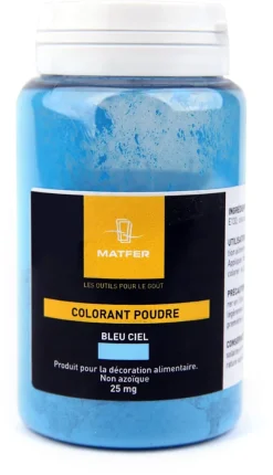 Colorant alimentaire bleu ciel hydrosoluble 25 g Matfer