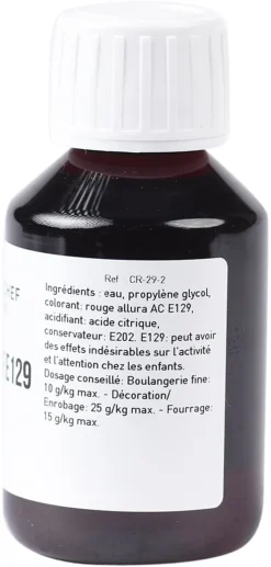 Colorant alimentaire liquide rouge coquelicot E129 1 litre Meilleur du Chef