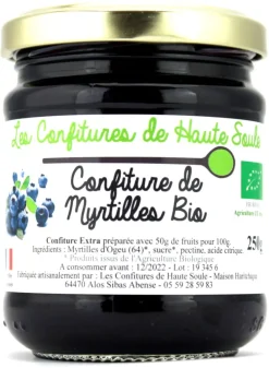 Confiture de myrtille Bio 250 g Confitures de Haute Soule