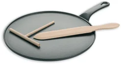 Crêpière en fonte noire + spatule + rateau Ø 30 cm Le Chasseur