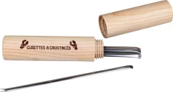 Curettes à crustacés (x 12) inox avec étui bois