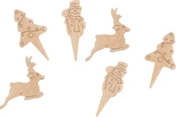 Décoration bûche tout bois Sapin, bonhomme de neige, cerf 6 pièces Nordia