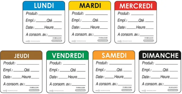 Etiquettes d'identification HACCP Dimanche