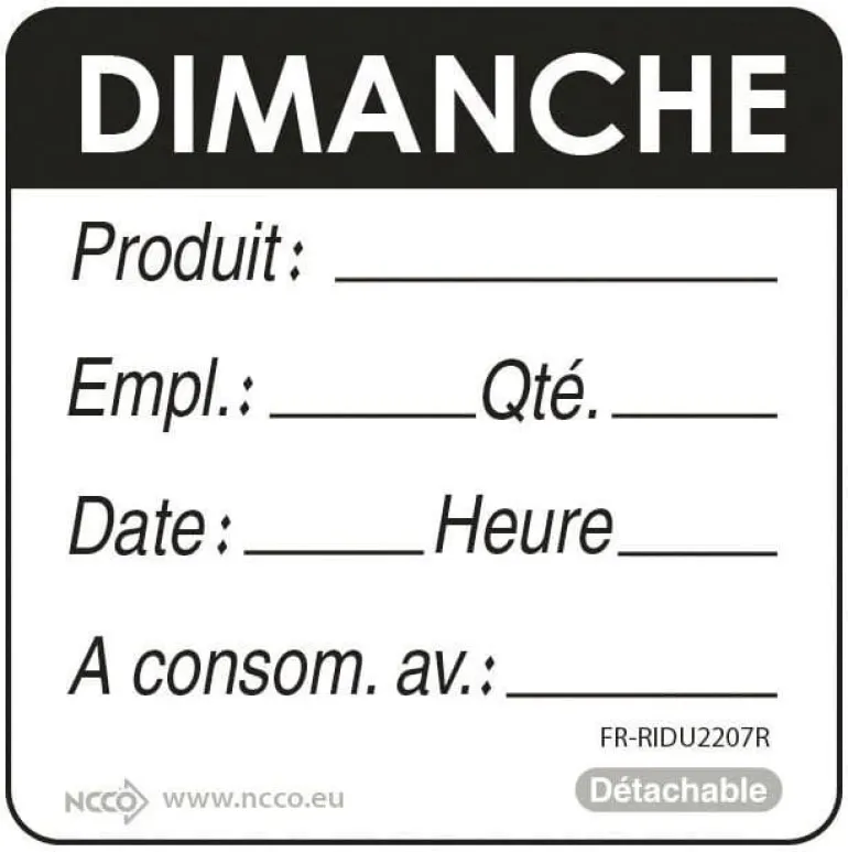 Etiquettes d'identification HACCP Dimanche