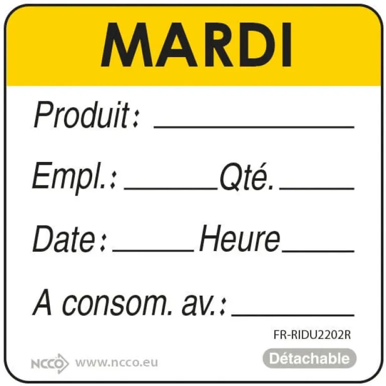 Etiquettes d'identification HACCP Mardi