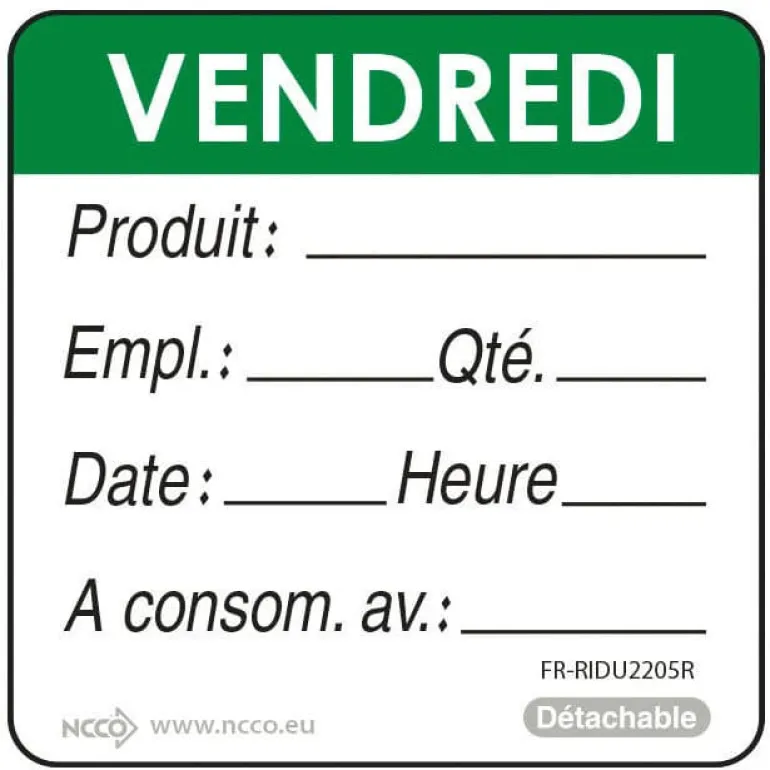 Etiquettes d'identification HACCP Vendredi