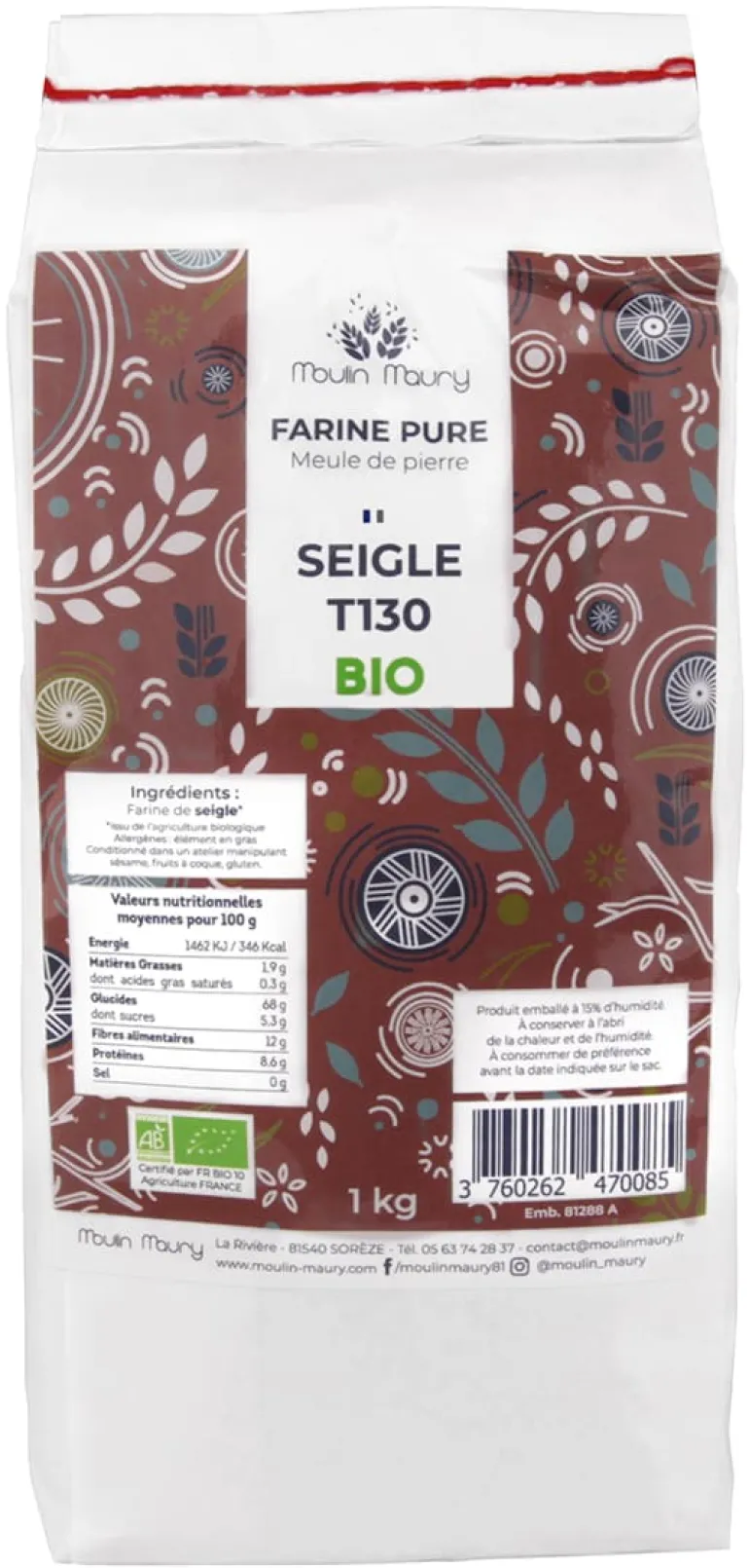 Farine de seigle T130 Bio 1 kg Moulin Maury