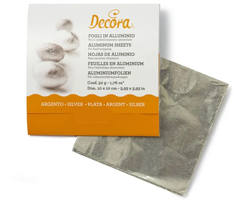 Feuille alu pour bonbon et chocolat (x 150) argent 10 x 10 cm Decora