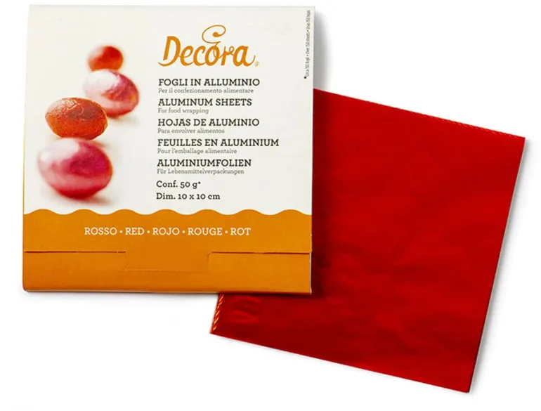 Feuille alu pour bonbon et chocolat (x 150) rouge 10 x 10 cm Decora