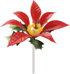 Feuilles de houx fleur rouge Décoration gâteau 6 pièces Modécor