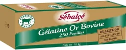 Gélatine Or origine bovine certifiée Halal 250 feuilles Sébalcé