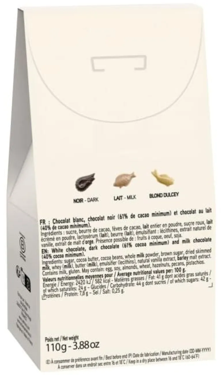 Gourmandises à croquer chocolat noir, lait et dulcey 110 g DDM proche Valrhona