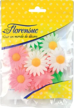 Marguerites roses et blanches (x 12) azyme Ø 4,5 cm Florensuc