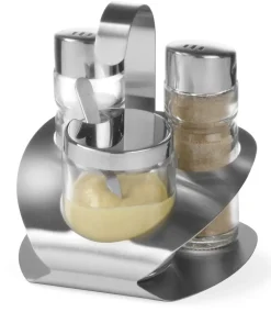Ménagère inox 3 pièces poivre, sel, moutarde