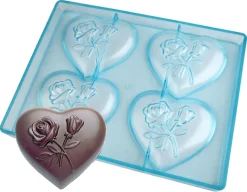 Moule chocolat coeur décoré fleurs