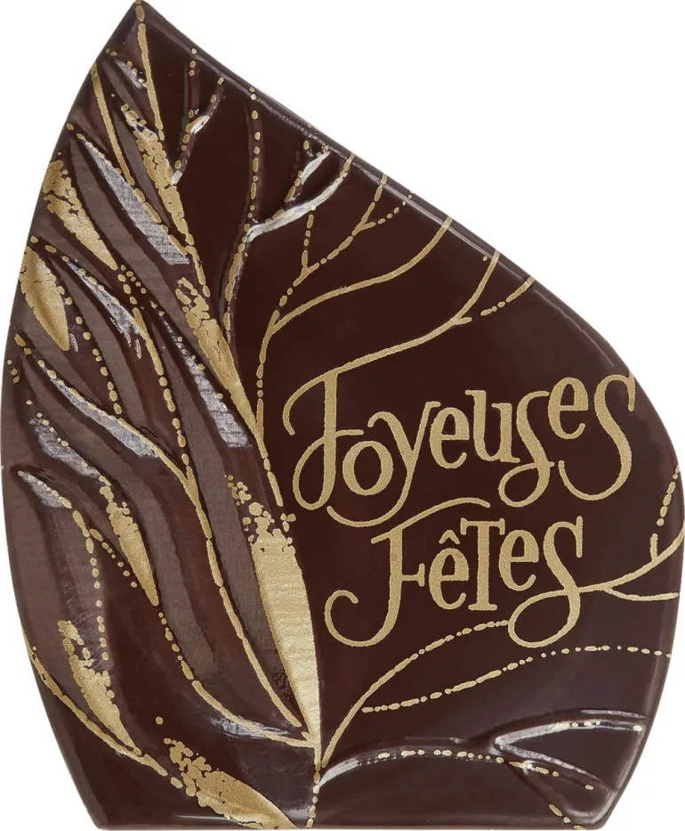 Moule pour embout de bûche design feuillage or pré imprimé Florensuc