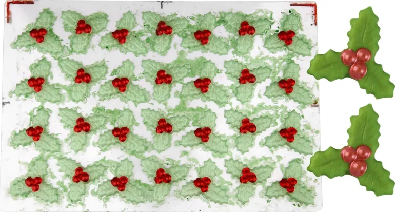 Moule thermoformé pré-imprimé Feuille de houx 3 branches 4 x 4,3 cm Florensuc