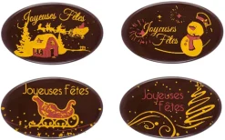 Moule thermoformé pré-imprimé Ovale Joyeuses Fêtes 5,5 x 3,4 cm Florensuc