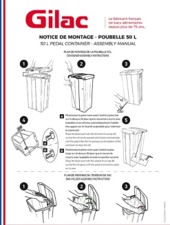 Poubelle à pédale + couvercle Modèle 50 litres Gilac