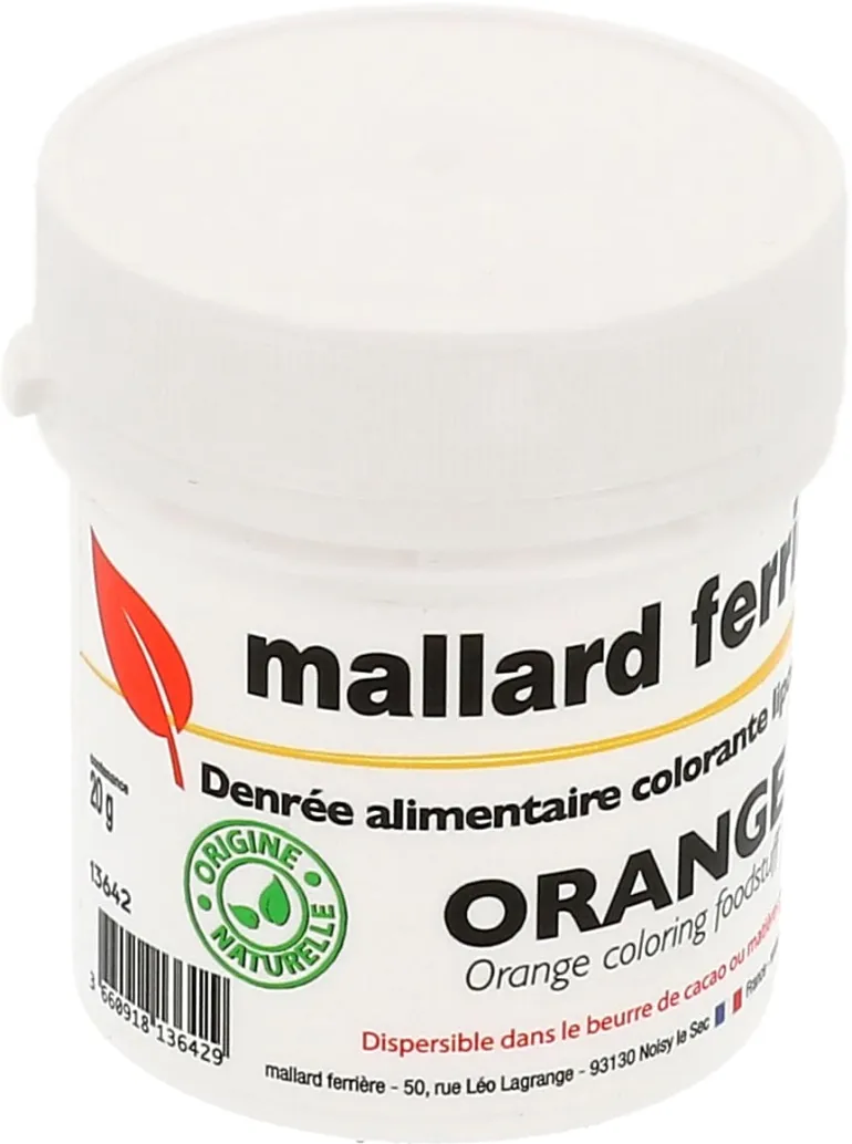 Poudre colorante naturelle liposoluble orange 20 g Mallard Ferrière