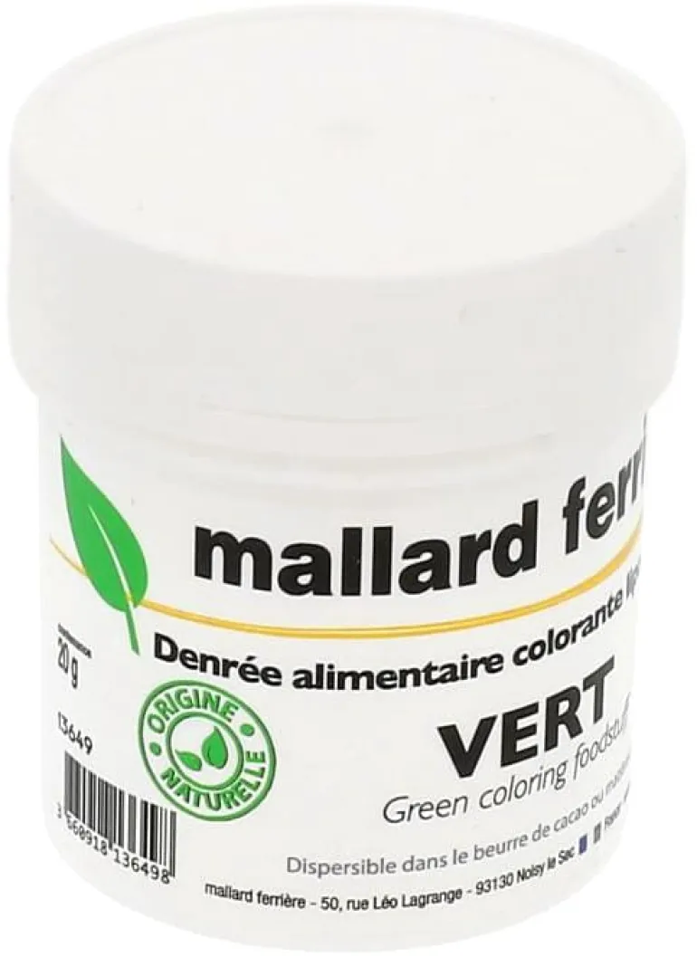 Poudre colorante naturelle liposoluble vert 20 g Mallard Ferrière