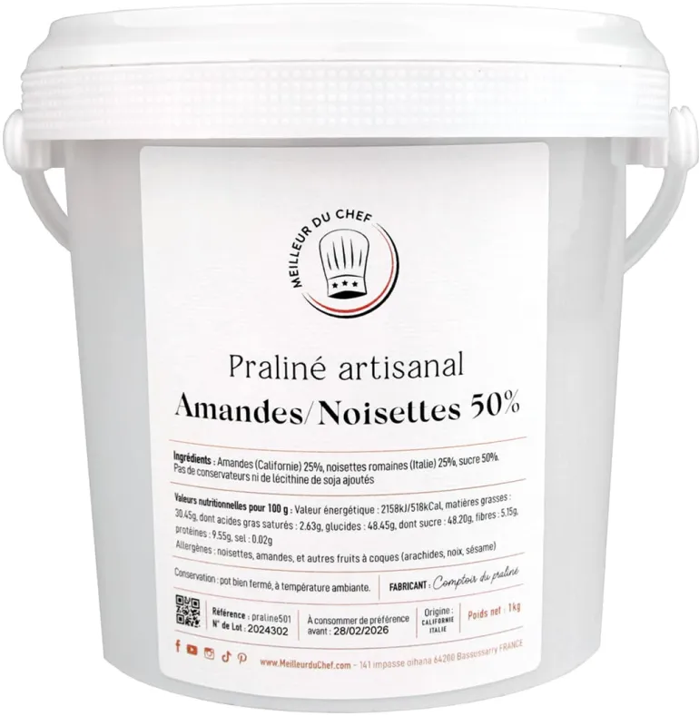 Praliné artisanal amandes/noisettes 50% 1 kg Comptoir du Praliné