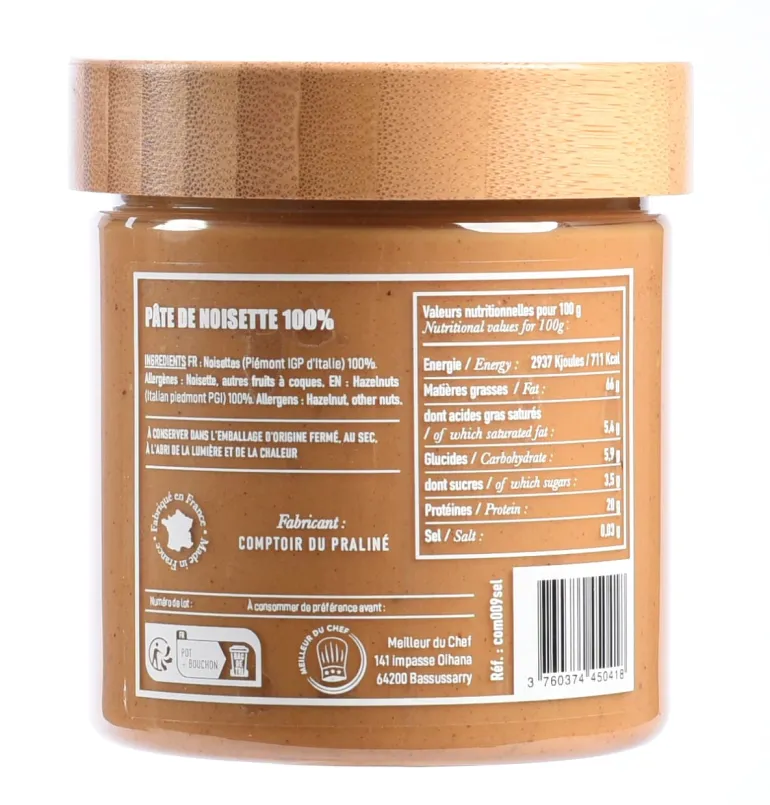 Pâte de noisette Piémont 100% 250 g Comptoir du Praliné