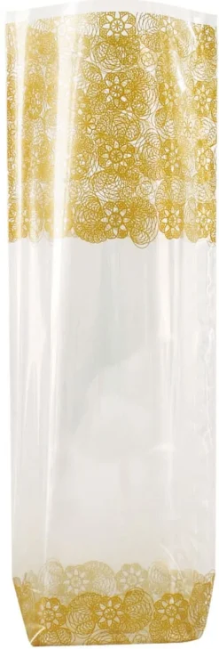 Sachets polypropylène fond carton (x 100) dentelle or 12 x 27,5 cm