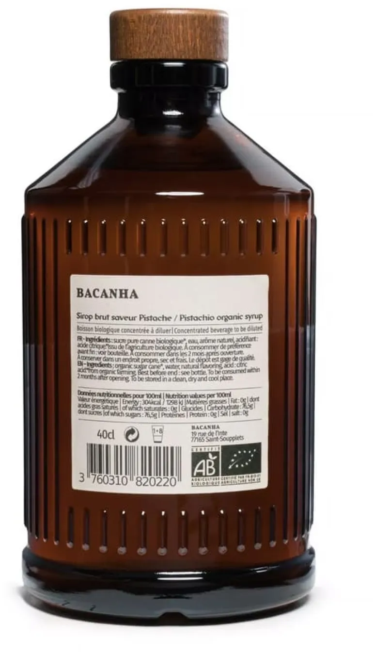 Sirop Bio pistache 40 cl Bacanha