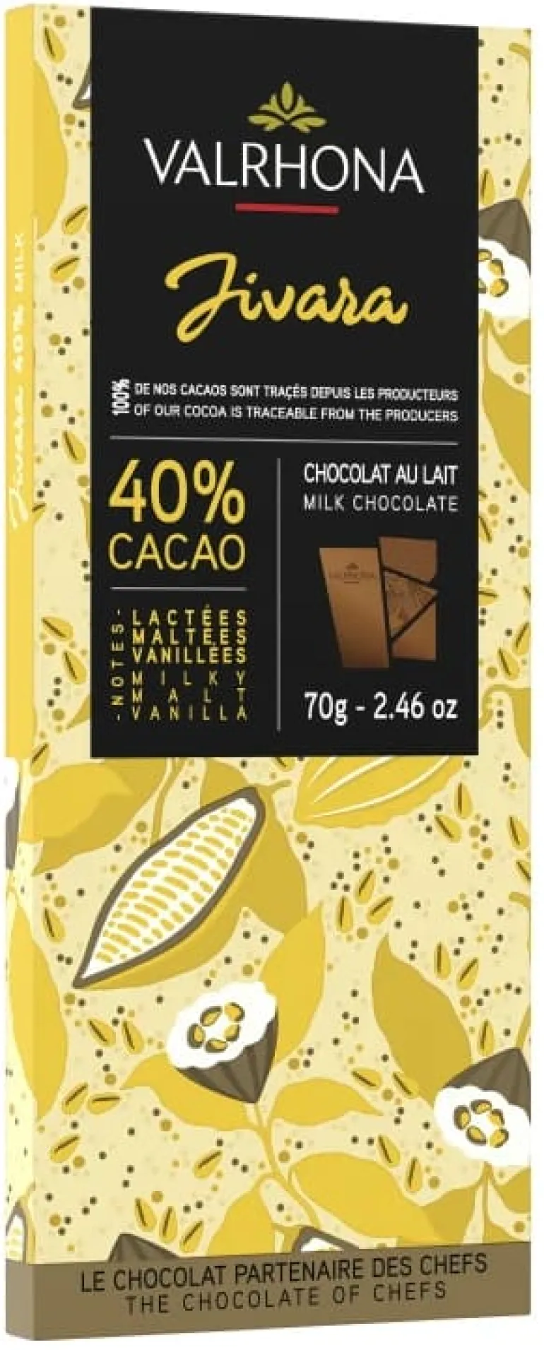Tablette chocolat au lait Jivara 40% 70 g Valrhona