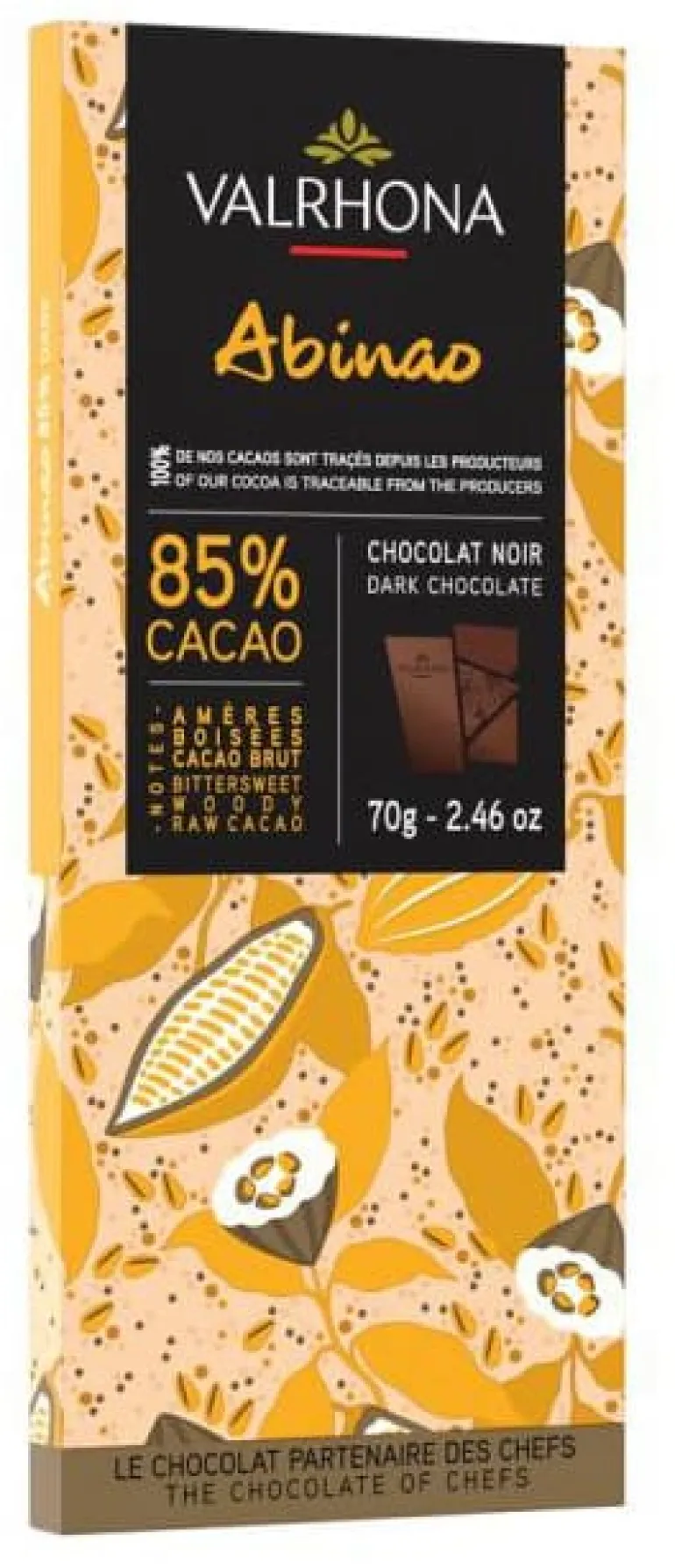 Tablette chocolat noir Abinao 85% 70 g Valrhona